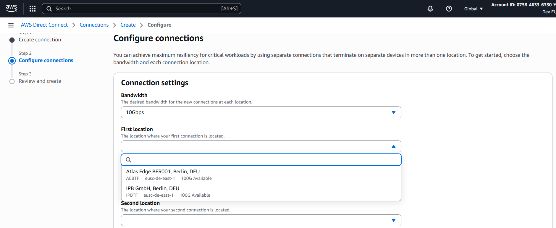 DirectConnect AWS European Sovereign Cloud